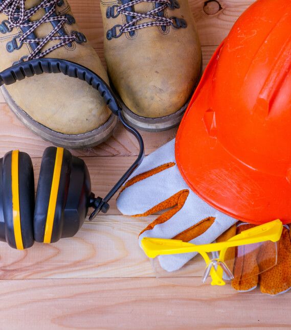Safety equipment laid out on a table