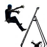 worker in hard hat falls off ladder
