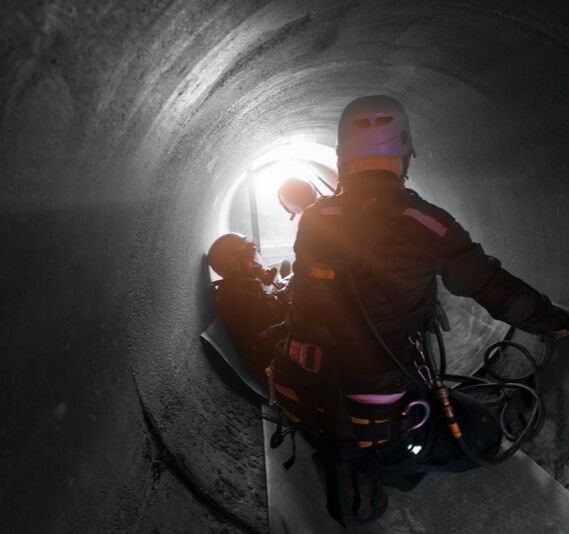Two workers in a confined space