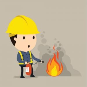 employee puts out a fire