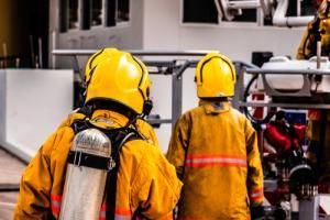 fighting fire in dangerous chemicals workplace