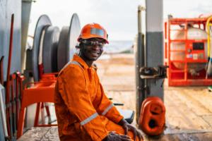 employee at job site wearing ppe
