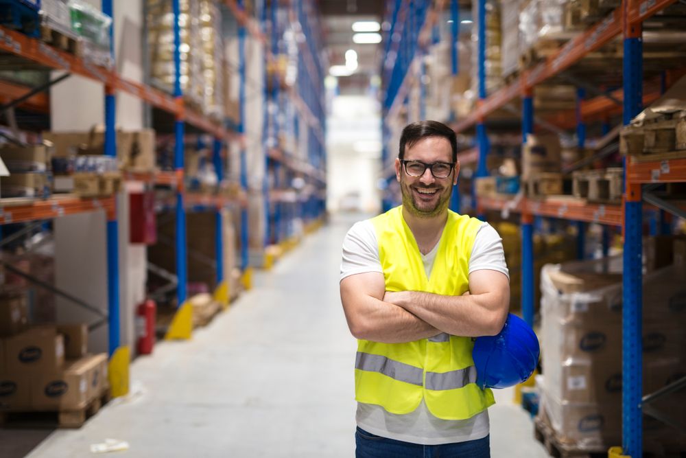 a safety consultant standing in a warehouse after conducting a safety audit