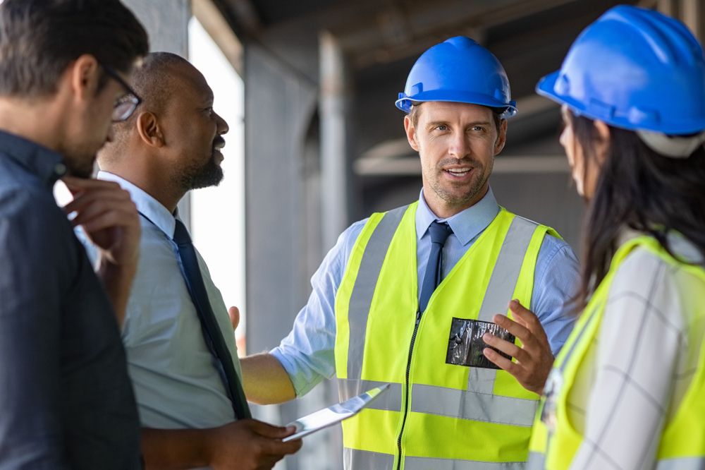 a safety consultant speaking to employees and managers of a workplace about safety compliance