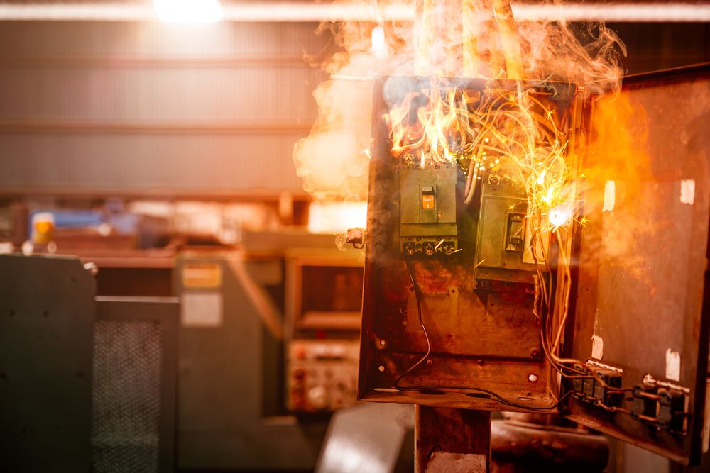 fire caused by an arc flash occurring on a piece of rusted malfunctioning equipment