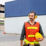 worker wears safety gear at workplace