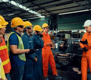 work team members meeting to discuss workplace safety