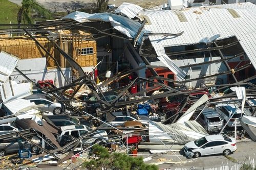 Hurricane,Ian,Destroyed,Industrial,Building,With,Damaged,Cars,Under,Ruins - Natural Disaster Response Plan