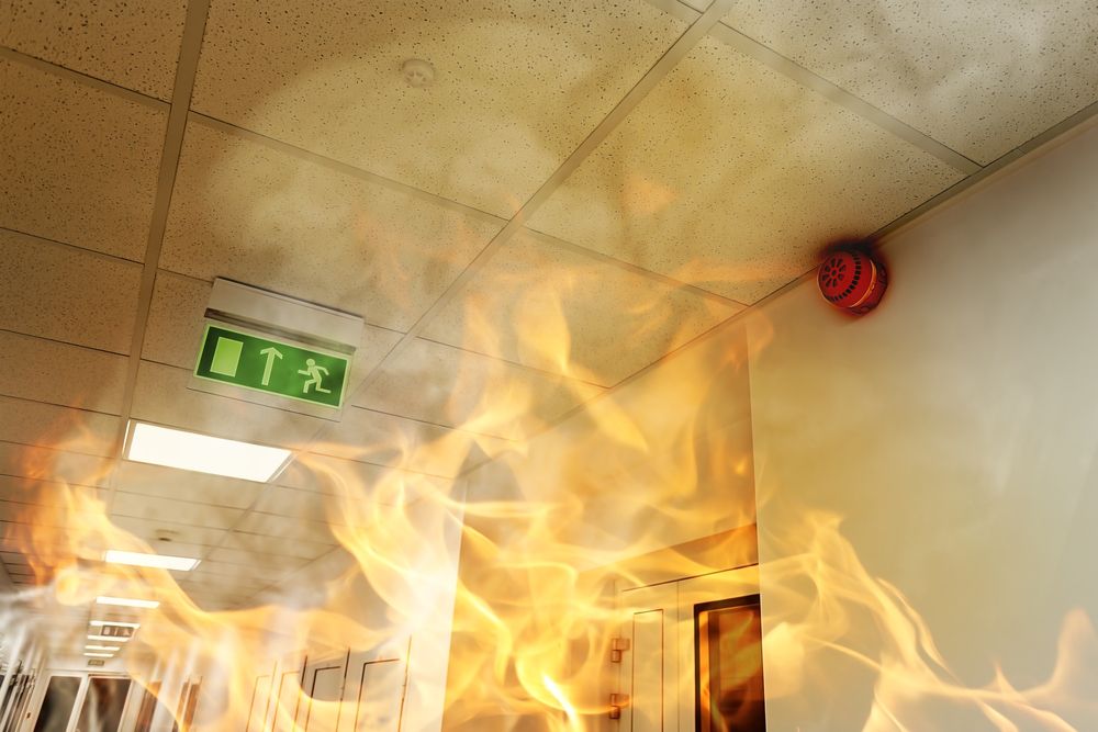 fire in the hallway of a workplace