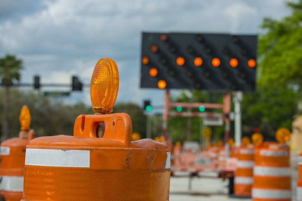 pylons and proper signage for construction on a road way