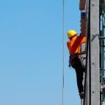 working at heights on new building construction site